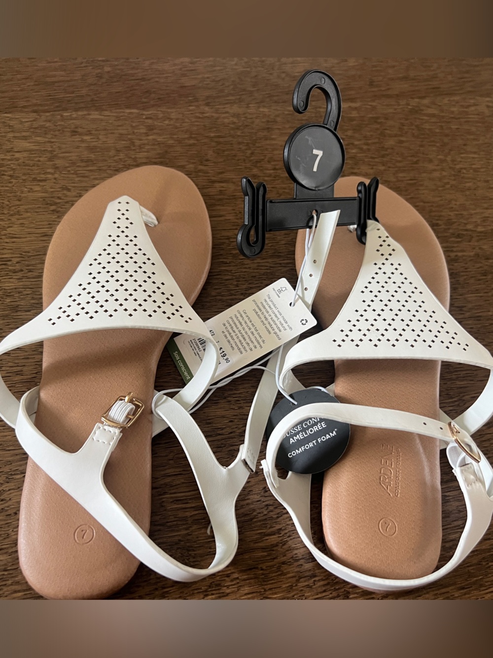 Ardene White Perforated T-Strap Sandals with Tan Footbed